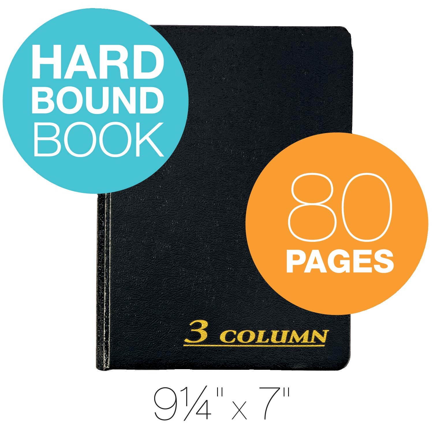 Adams Account Book, 7 x 9.25 Inches, Black, 3-Columns, 80 Pages 1 PACK, Black