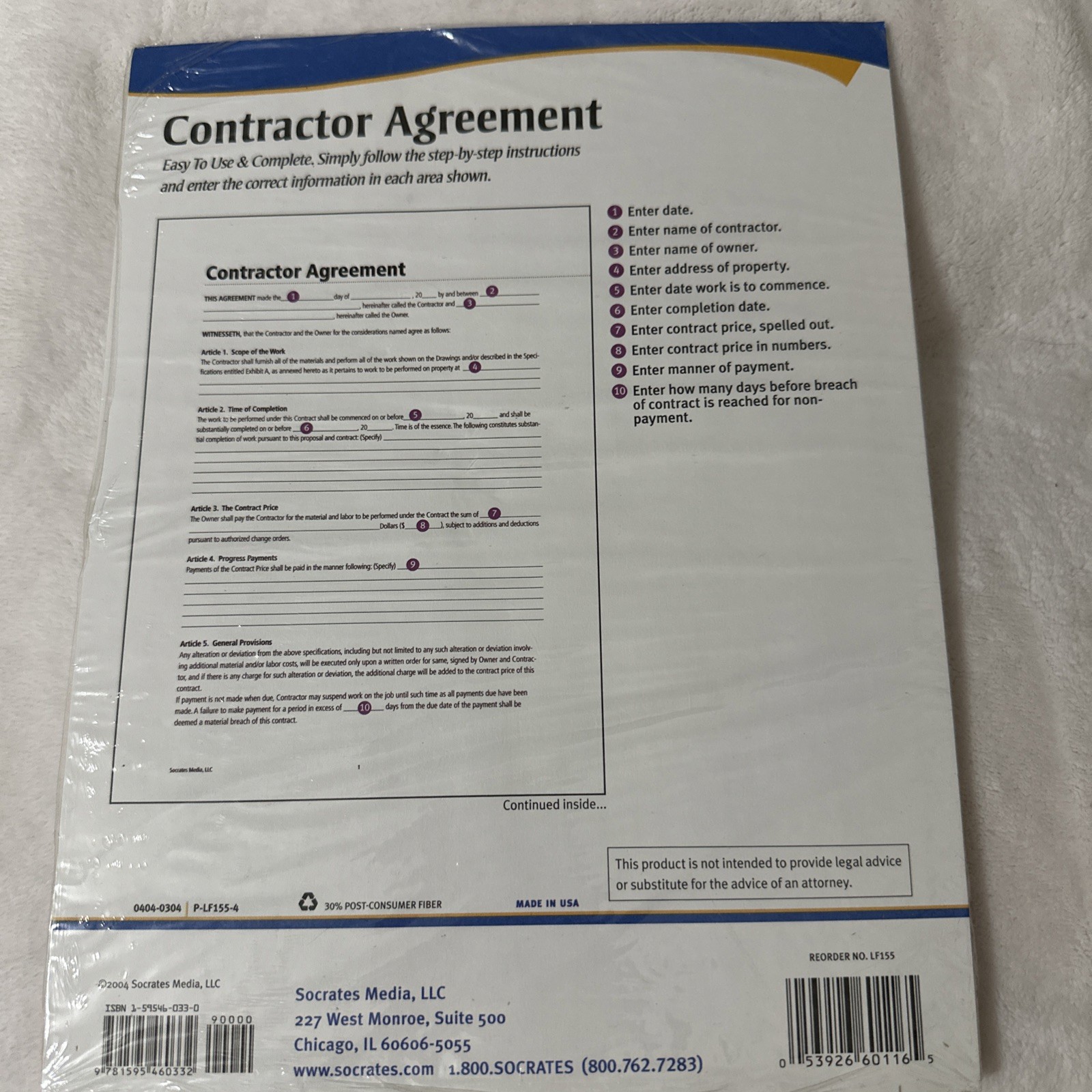 CONTRACTOR AGREEMENT Made E-Z Form LF155 Business By Socrates Media