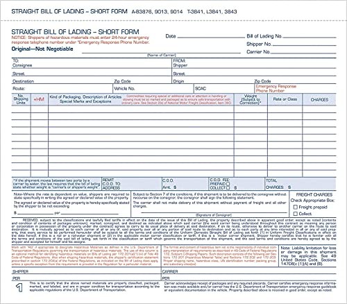 Adams Bill of Lading Short Form, 8.5 X 7.5 Inches, 3-part, 50-forms, White
