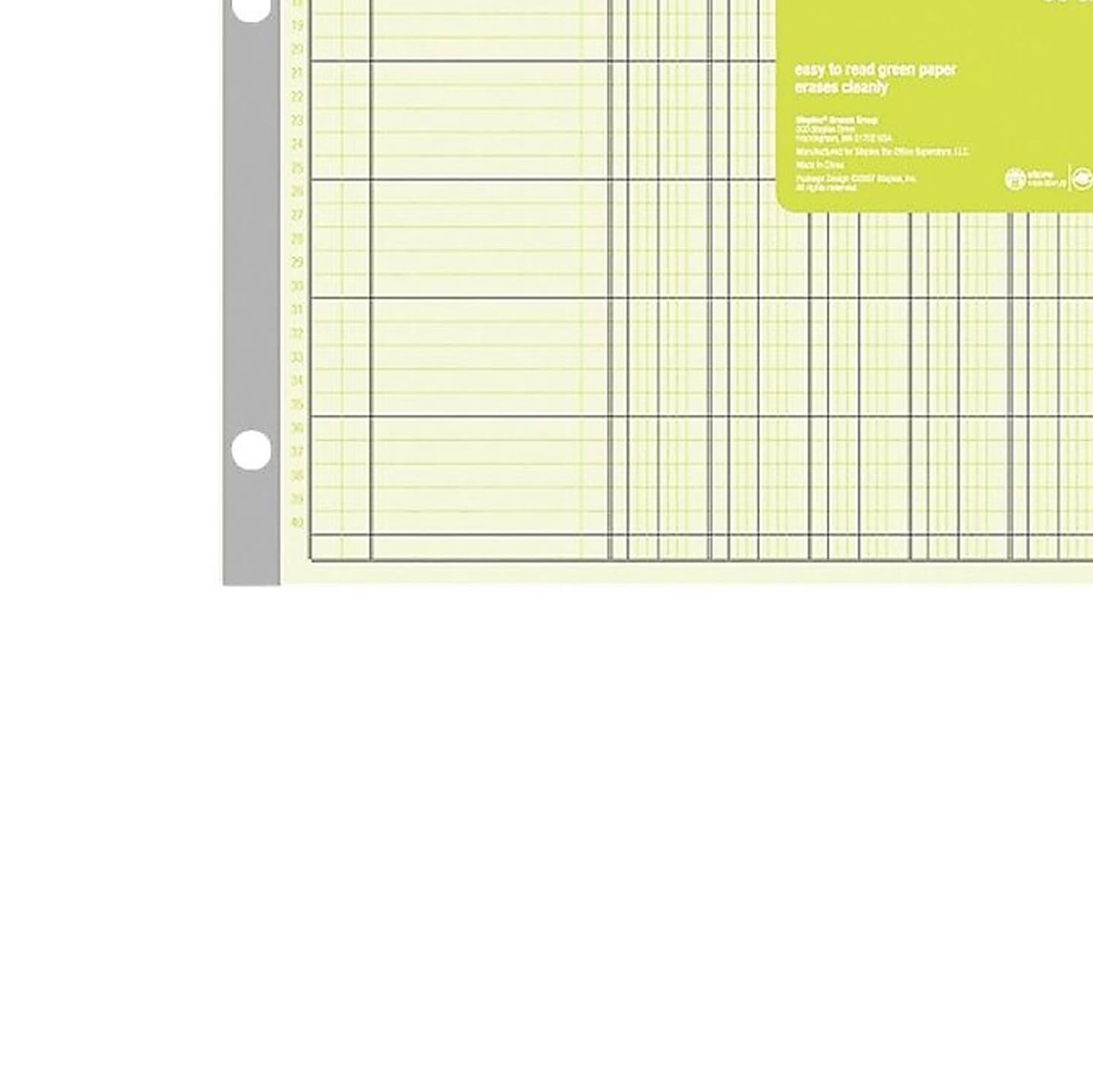 Staples 13 Columns Columnar Book, 16.31″W x 11″H (Pack of 1 Pad), Green
