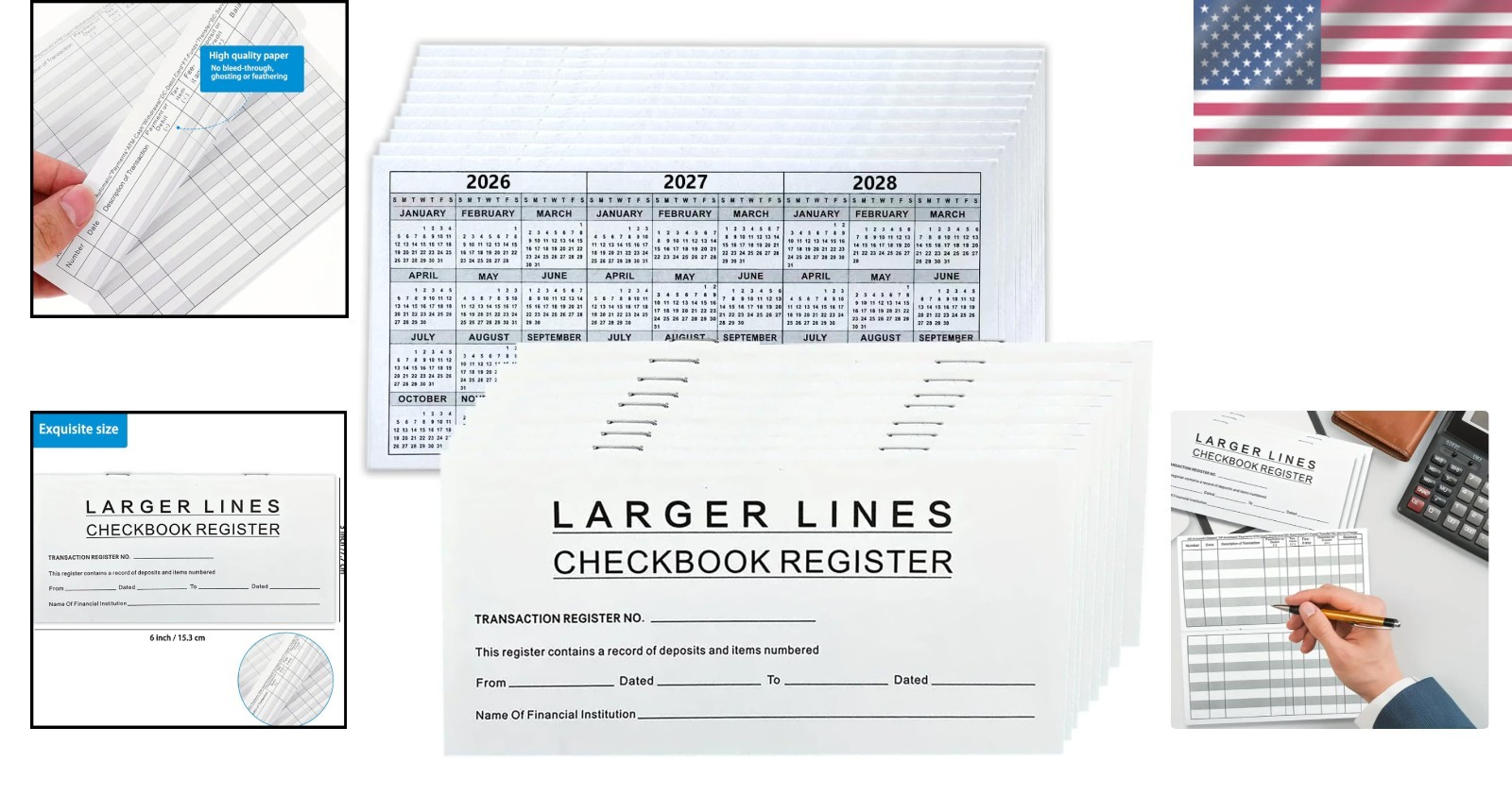 10 Pack Large Print Low Vision Checkbook Registers, 3″ x 6″, Check Registers for