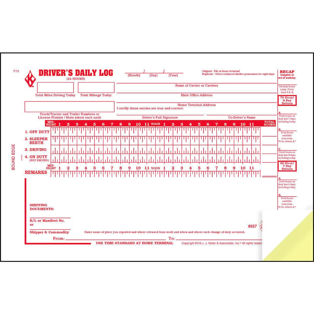 Driver Daily Log Book 10-pk. with DVIR & Recap, 2-Ply with Carbon, 8.5″ x 5.5″