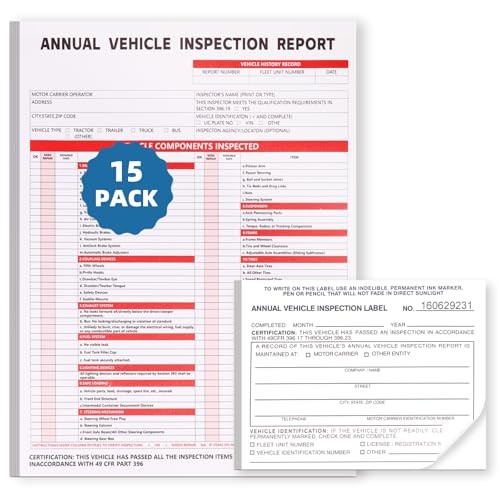 15 Pack 3 Ply Annual Vehicle Inspection Report with Hardboard Clipboard