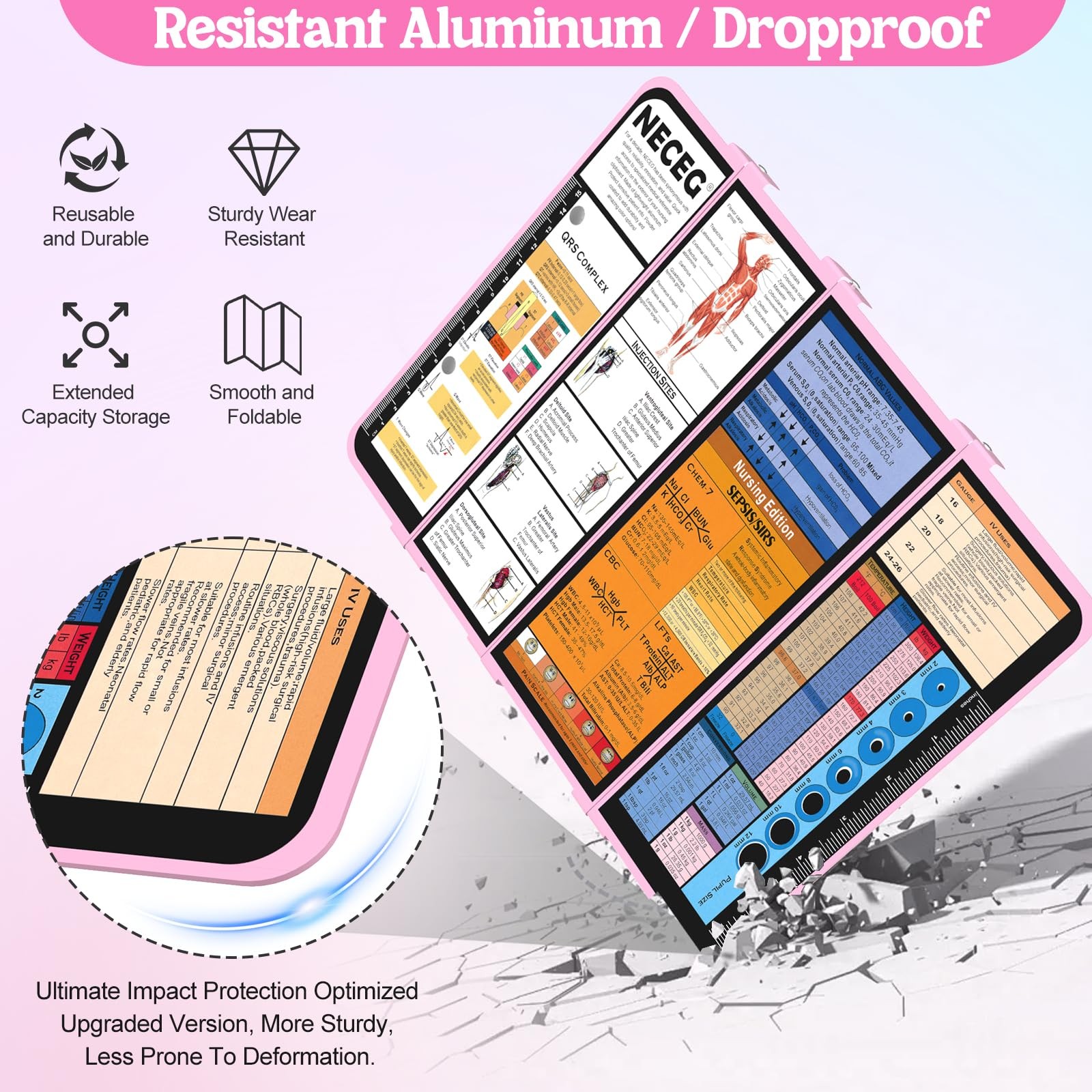 Nursing Clipboard Foldable-4 Layers Aluminum Nurse Foldable Baby Pink