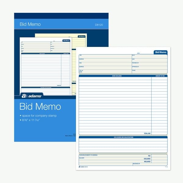 Adams Bid Memos, Business Forms, 8-3/8″ x 11-7/16″, White, 25 Sets Per Book…
