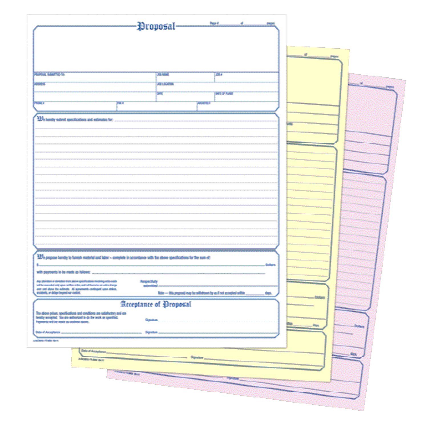 Contractor Proposal Forms 3-Part Carbonless 50-Pack 8.5×11 Inch White Pink Canar