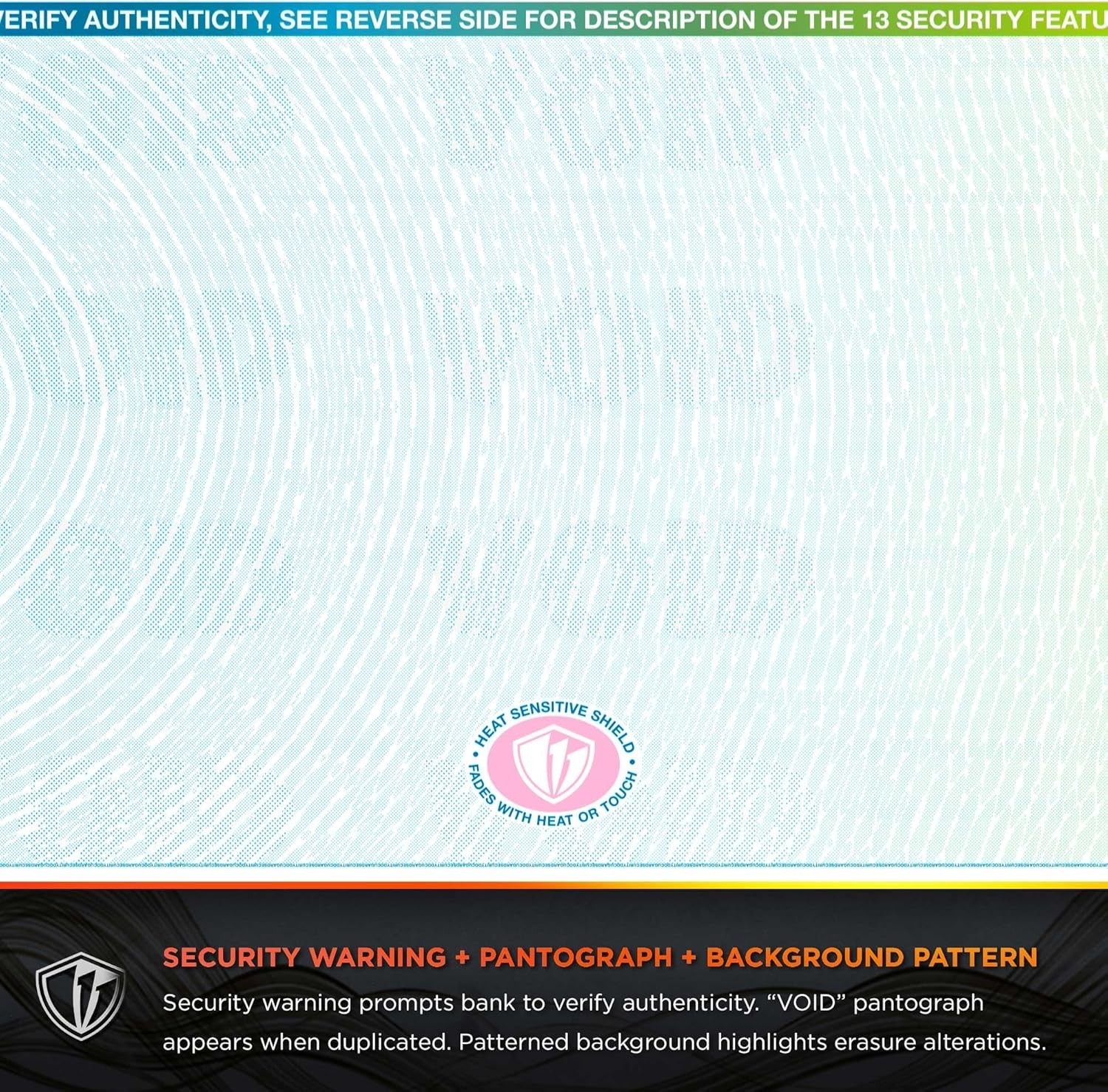 Easy Print Blue/Green Galaxy Check Paper – 500 Sheets with 13 Security Features