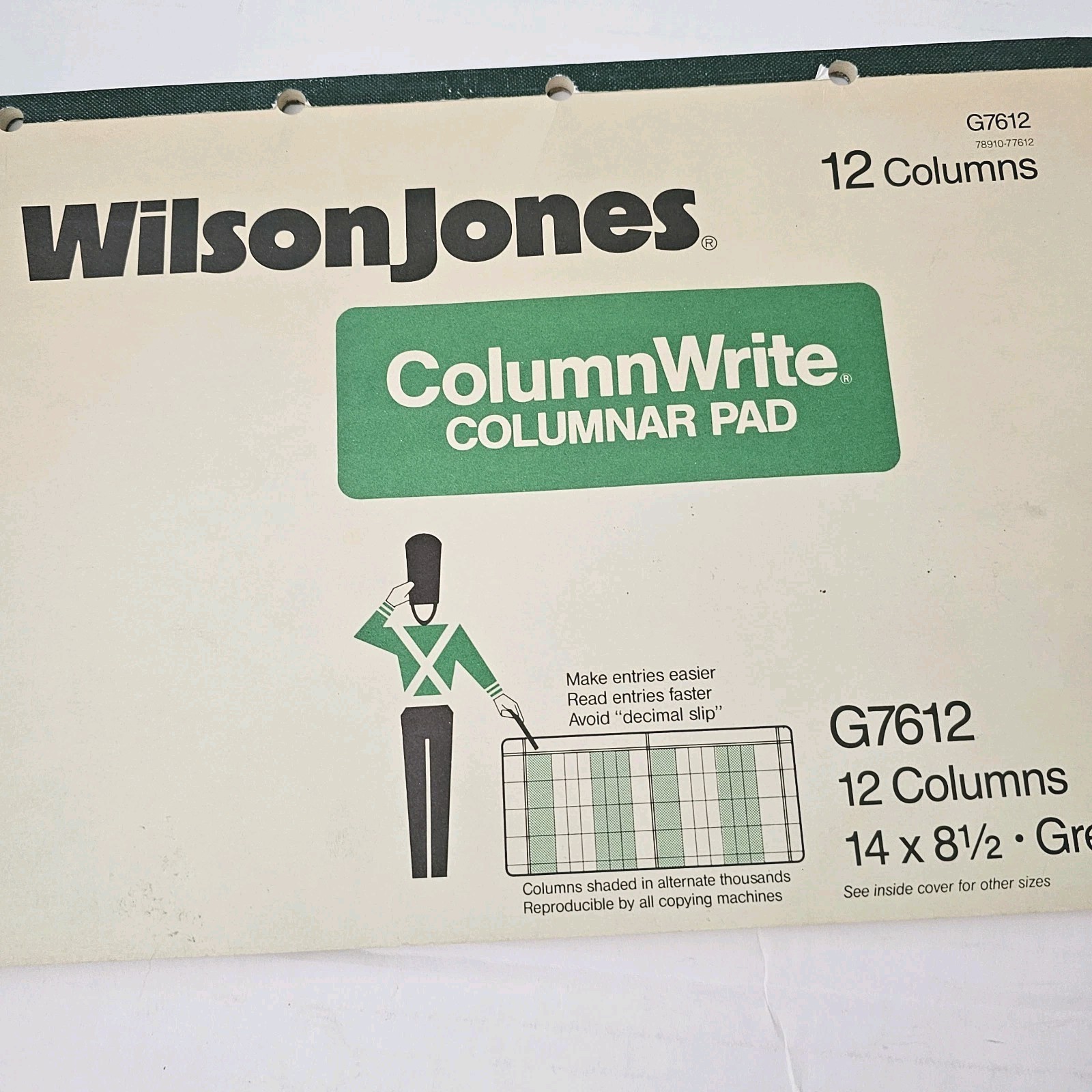 Vintage Wilson Jones G7612 Columnar Pad Ledger 12 Column Green 14×8.5 NEW