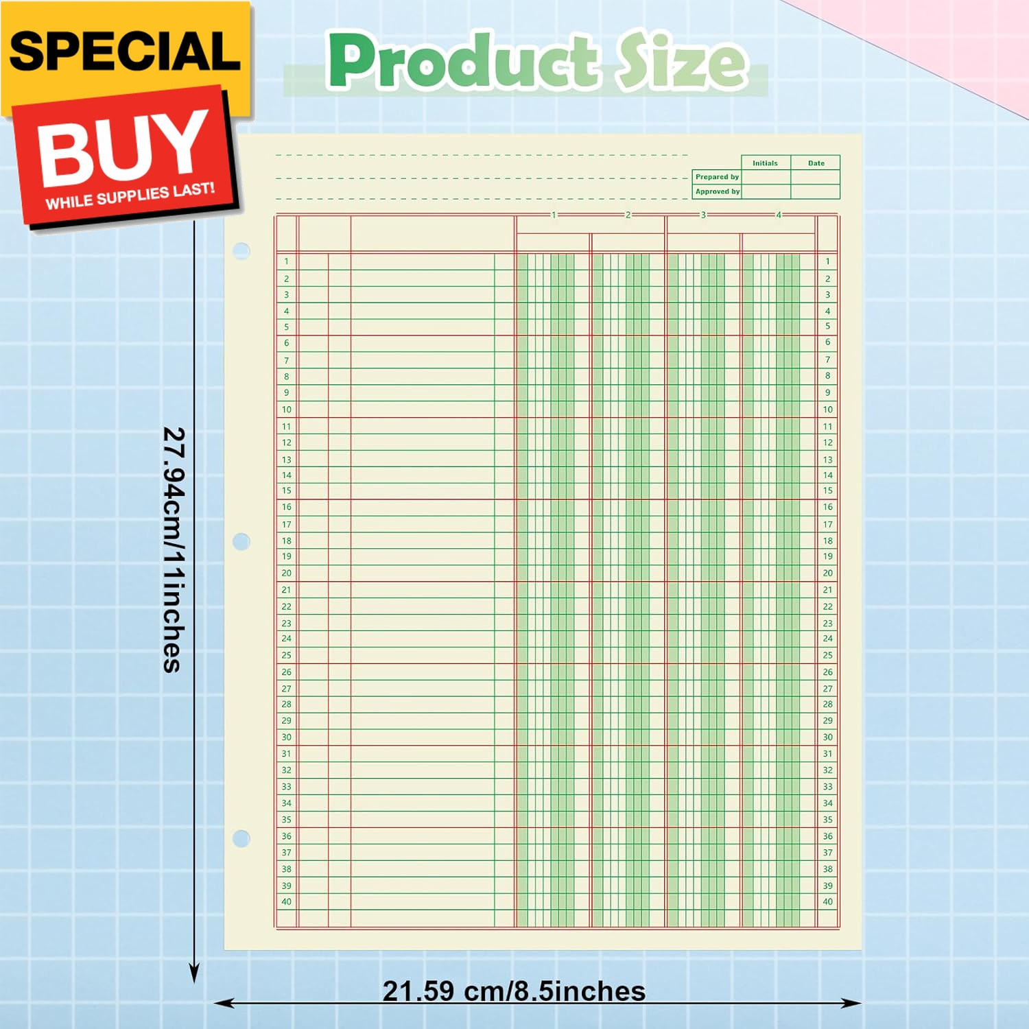 5 Pack 250 Sheets Ledger Paper Accounting Columnar Pads 3 Hole Analysis Accounti