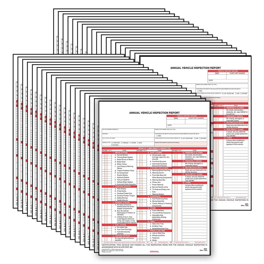 J. J. Keller 50-Pack, Annual Vehicle Inspection Report Form with Carbon, 3-Pl…