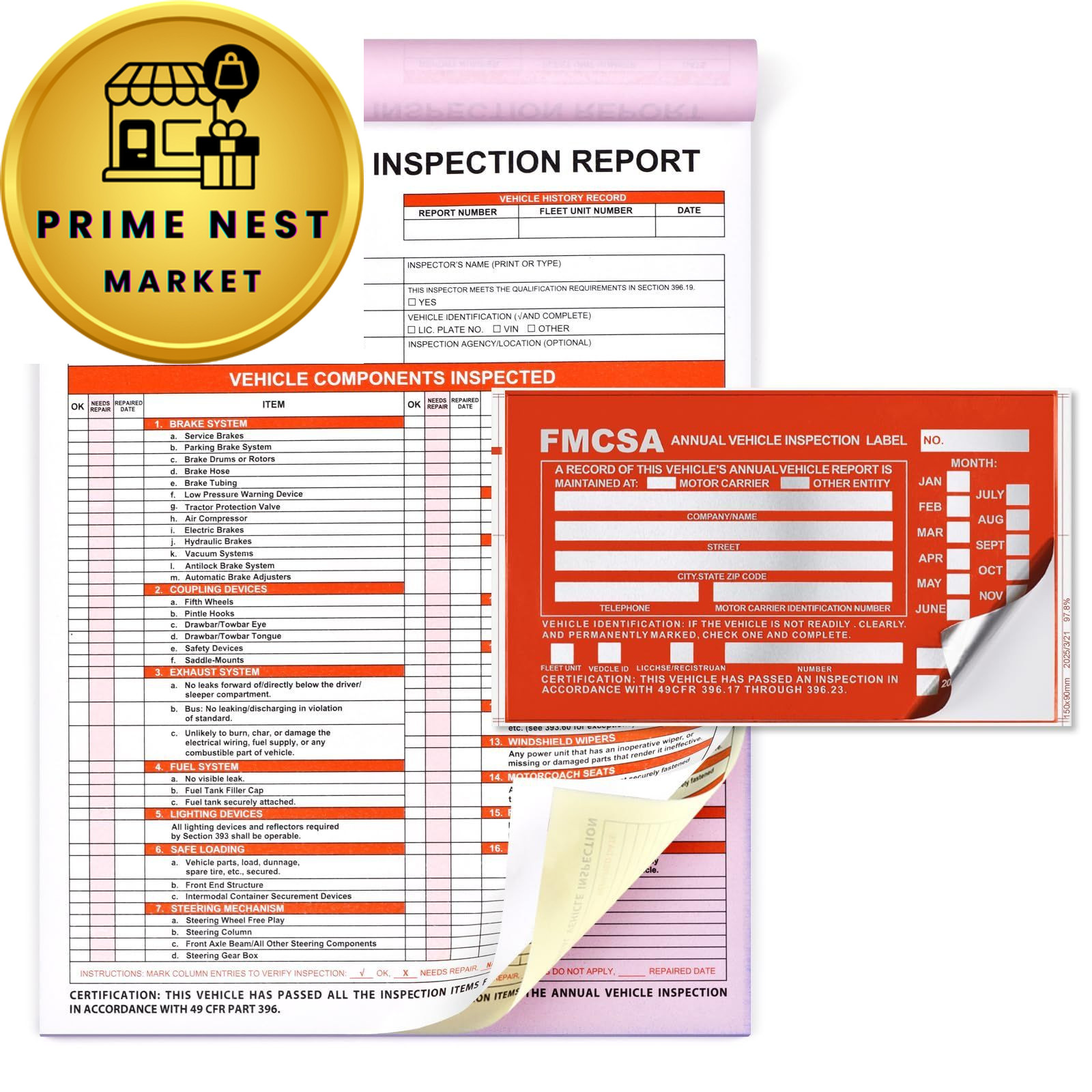 Bonpaso 30 Pack Annual Vehicle Inspection Report Forms & 30-Pk Red Aluminum…