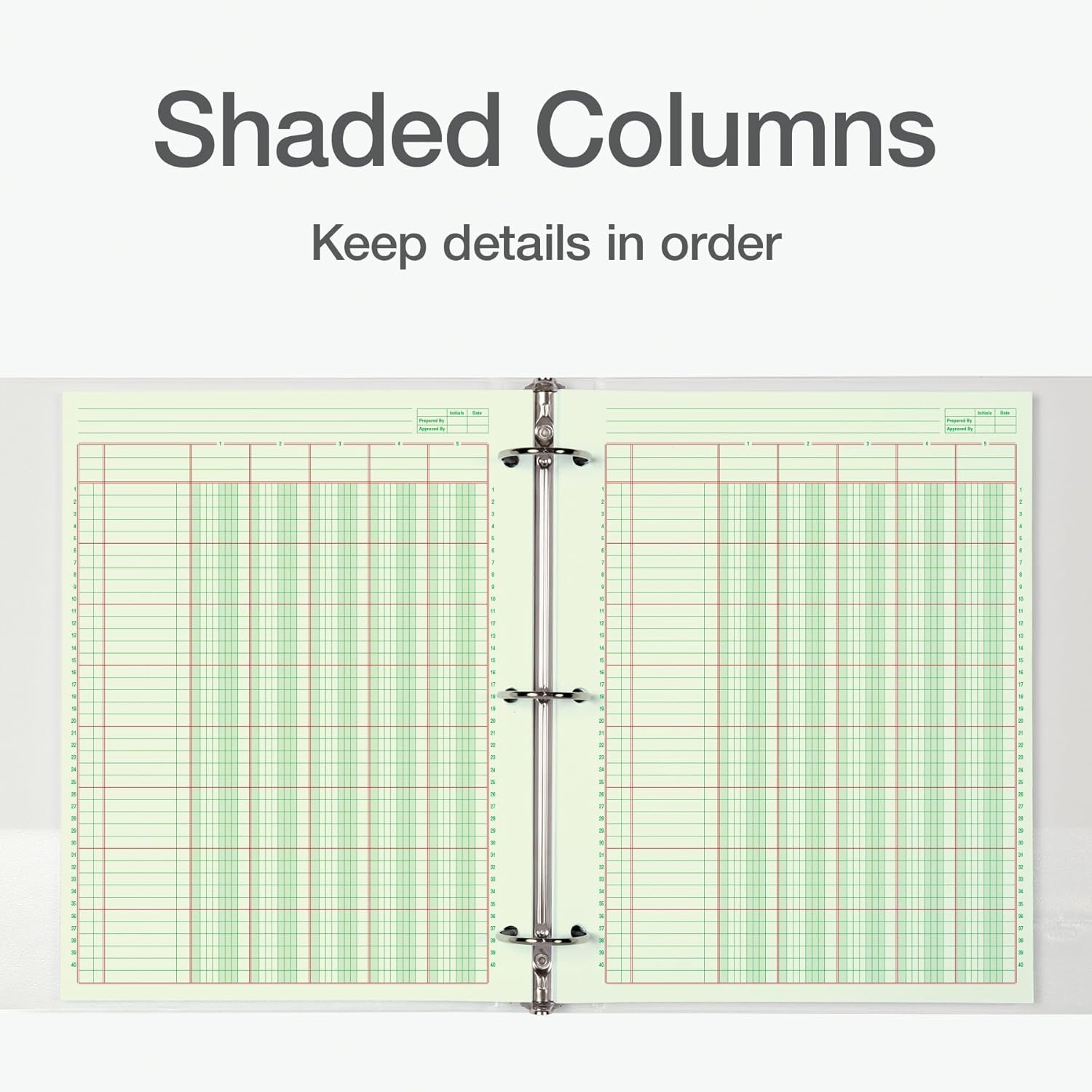 Columnar Analysis Pad, 5 Column Ledger, 8.5″ X 11″, 100 Pages (50 Sheets), Green