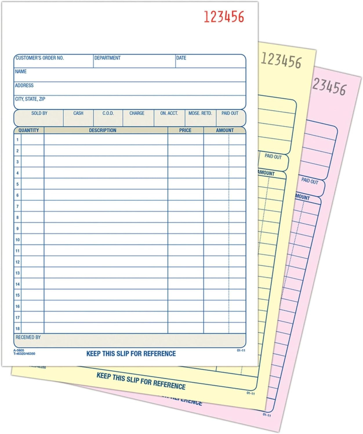 Sales Order Book, 3-Part Carbonless, White/Canary/Pink, 50 Sets, TC5805
