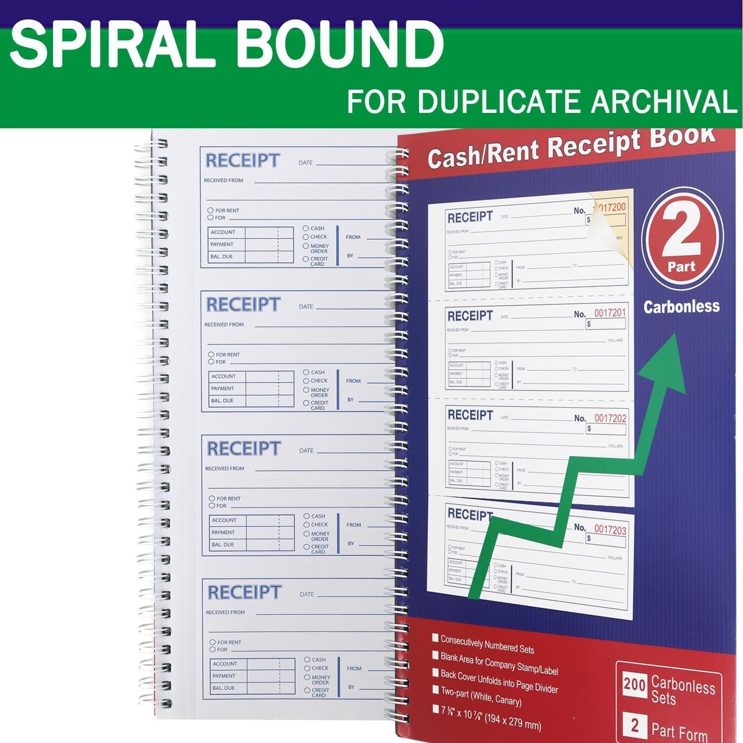 Comprehensive Rent Receipt Book with Spiral Binding – 200 Sets, 4 Receipts/page