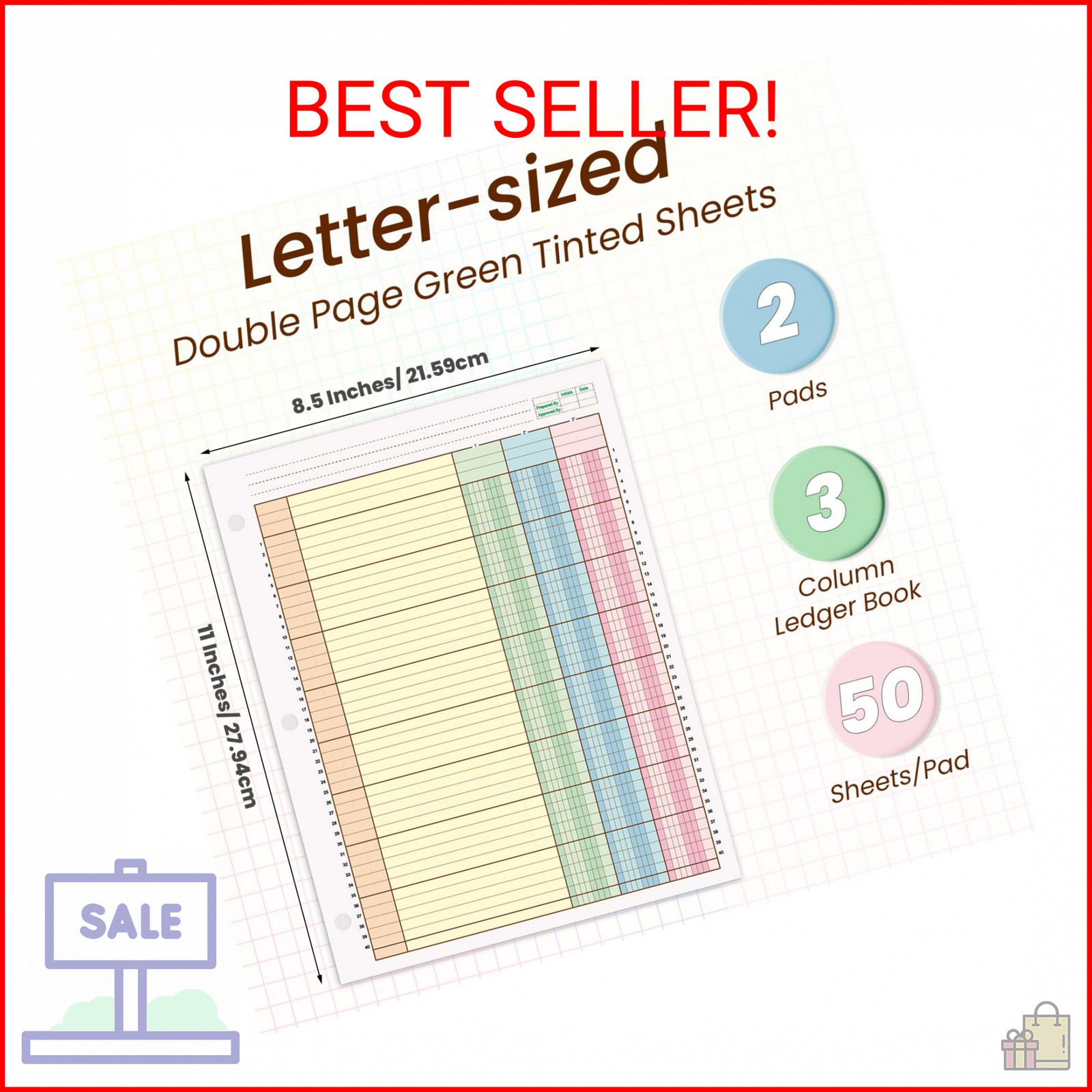 gisgfim 2 Pads 100 Sheets Columnar Analysis Pad 3 Hole Punch Accounting Ledger B