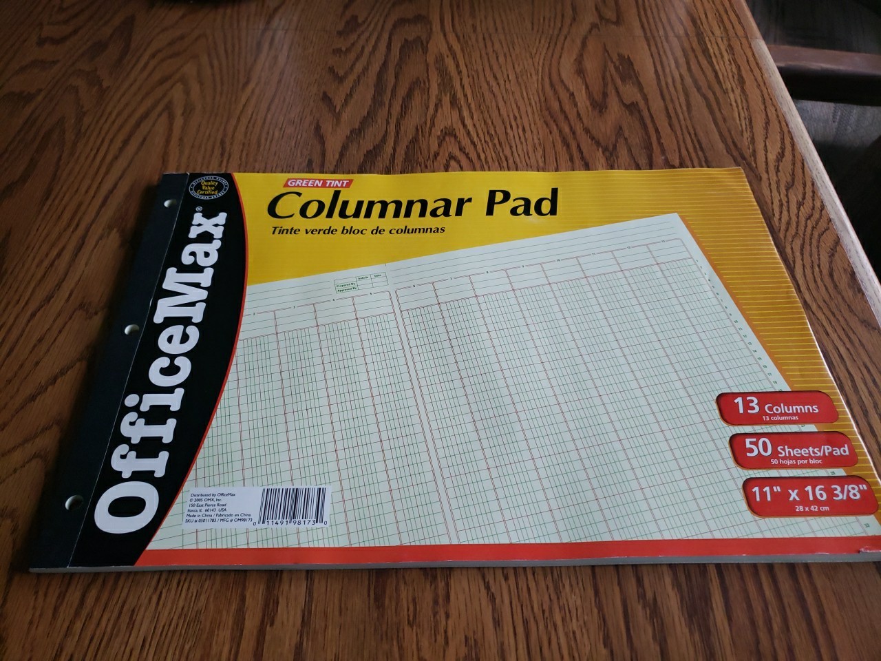 Office Max Green Tint Columnar Pad 13 Columns 11″ x 16 3/8″, 50-Sheets 2005 New