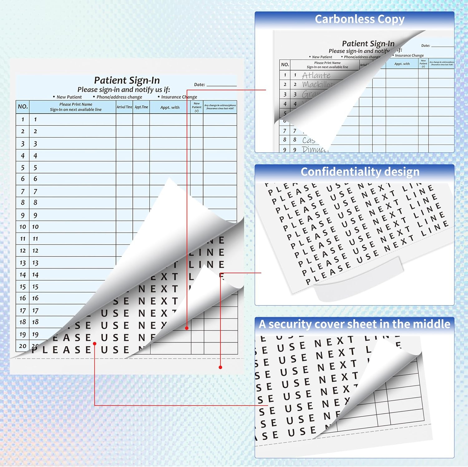 30Packs,Patient Sign in Sheets,Hipaa Compliant,Adhesive Peel-Off Patient Forms,N