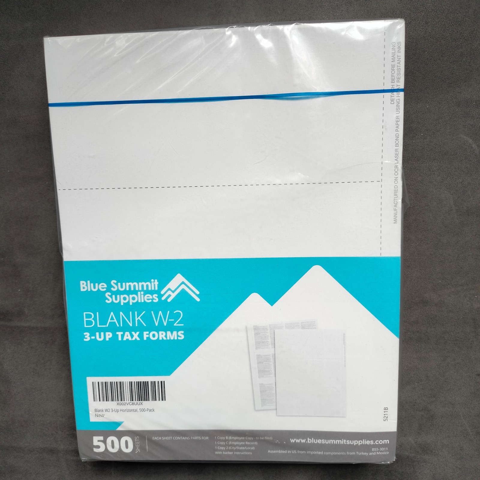 New Blue Summit Blank W-2 3-UP Tax Forms 500 Employee Sets Perforated Side