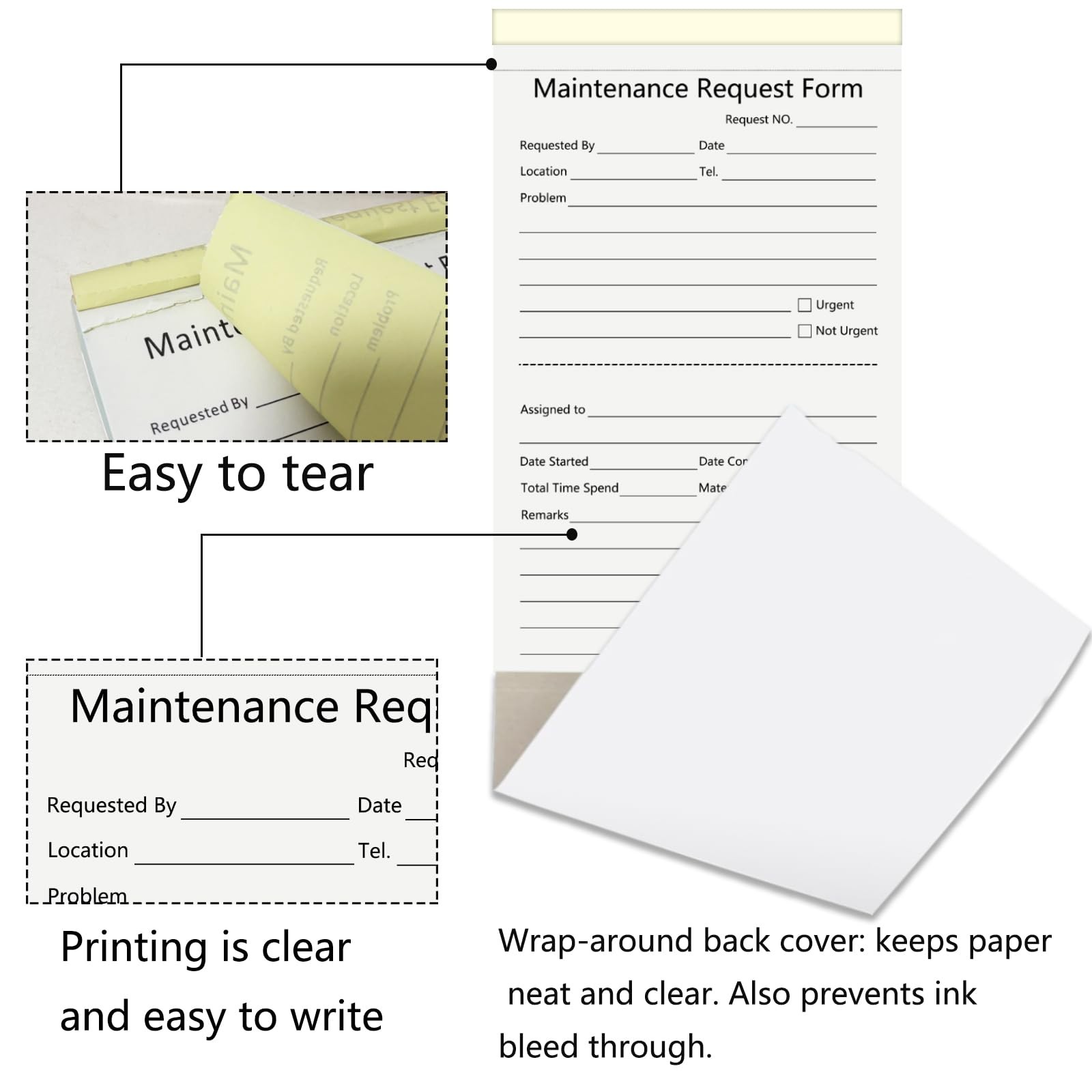 Organized Maintenance Request Forms – 50 Carbonless Sets, Easy Record Management