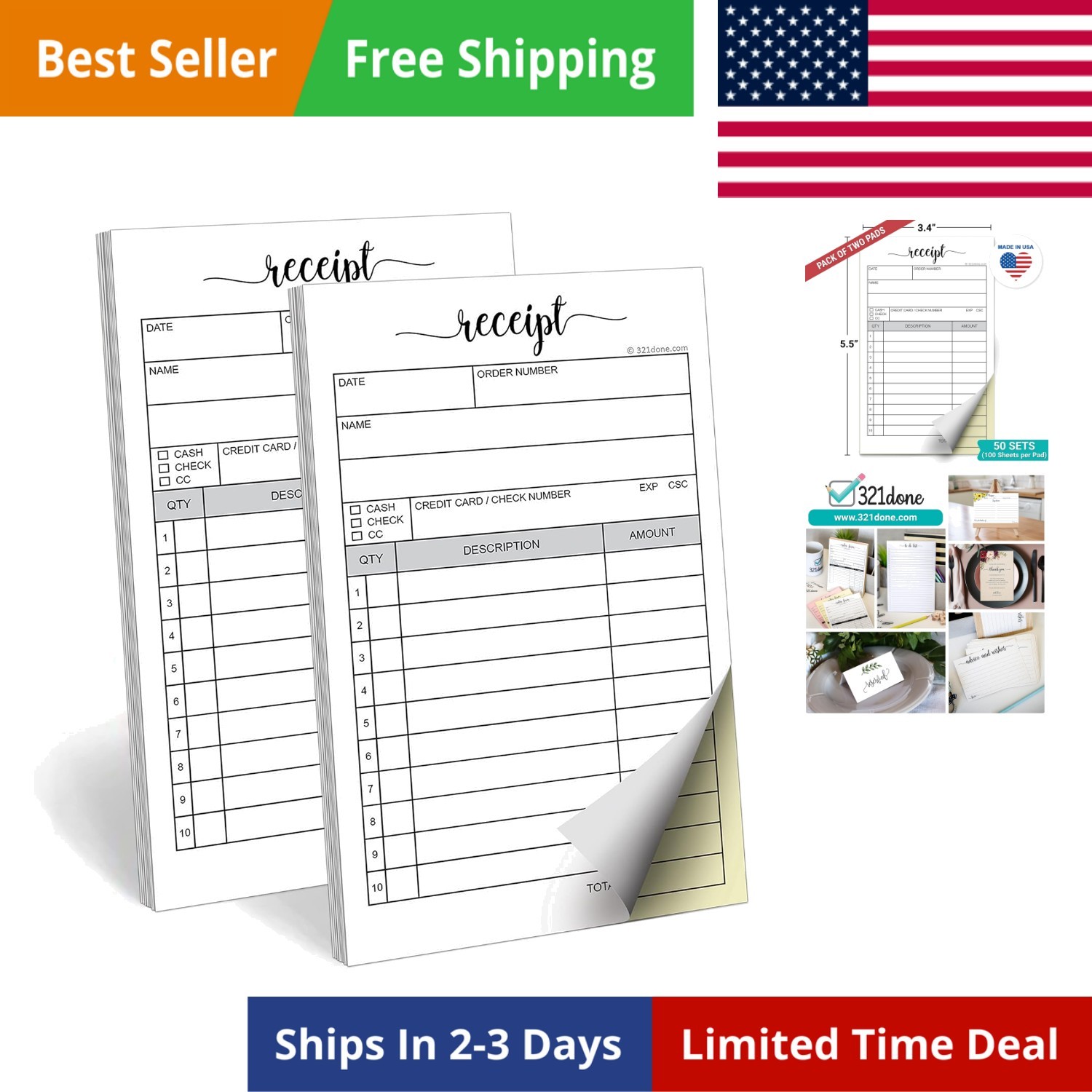 Receipt Book with Carbon Copies, 2-Pack for Small Boutique Business, 2-Part C…
