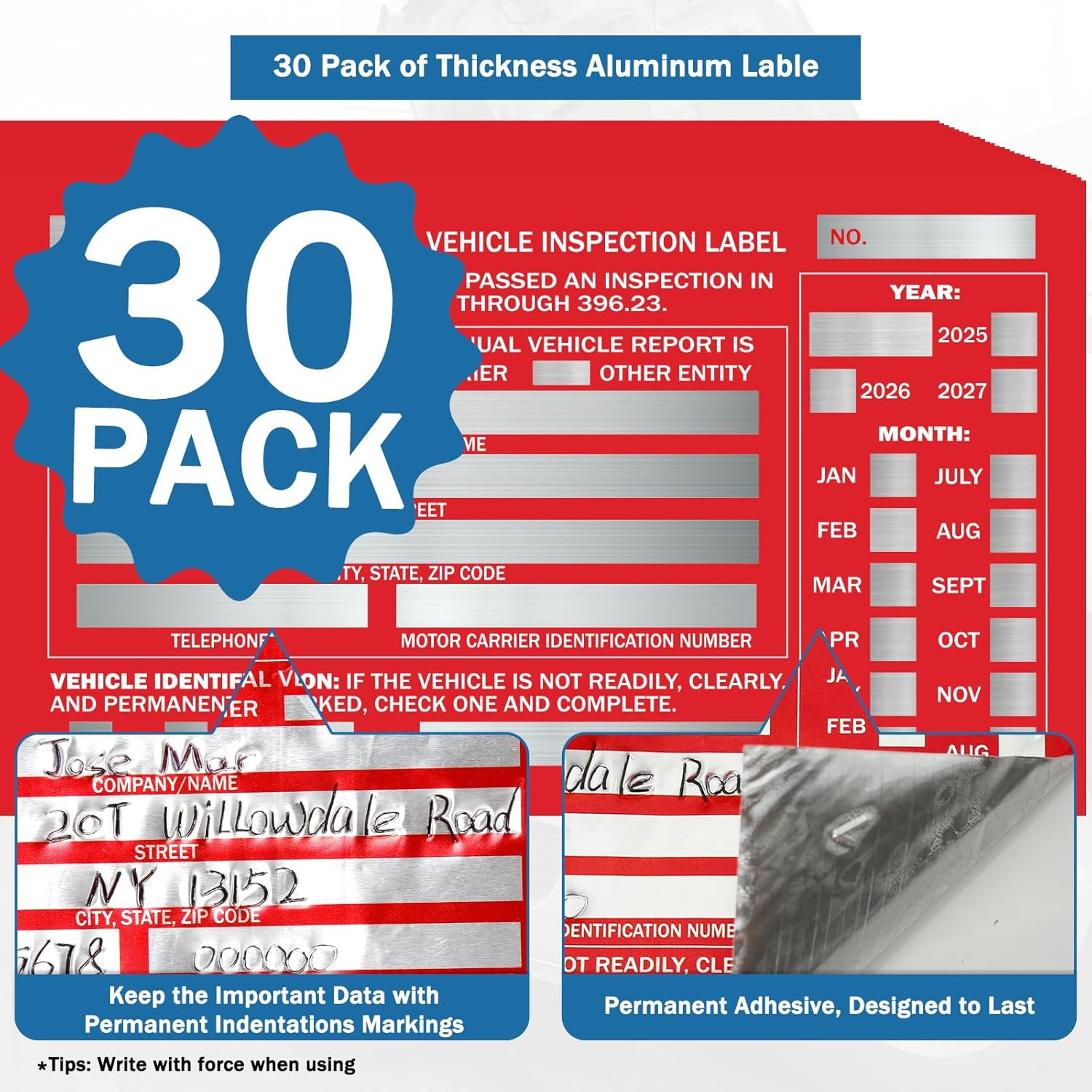 PUNCHMAN 30 Pack Annual Fleet Inspection Report Form & Red Aluminum Label, 3-Ply