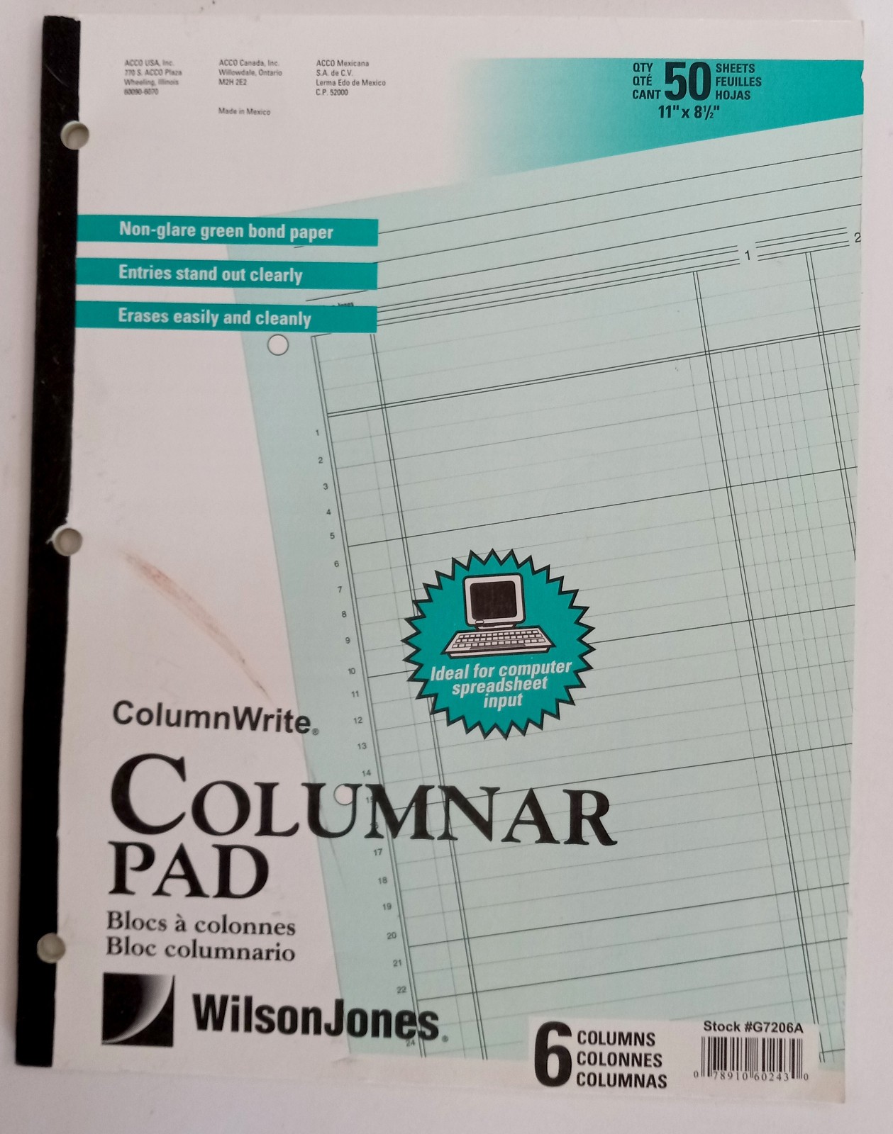 Ledger Pad 6 Columns 8.5 x 11 inch 50 Sheets Blank Lot of 2