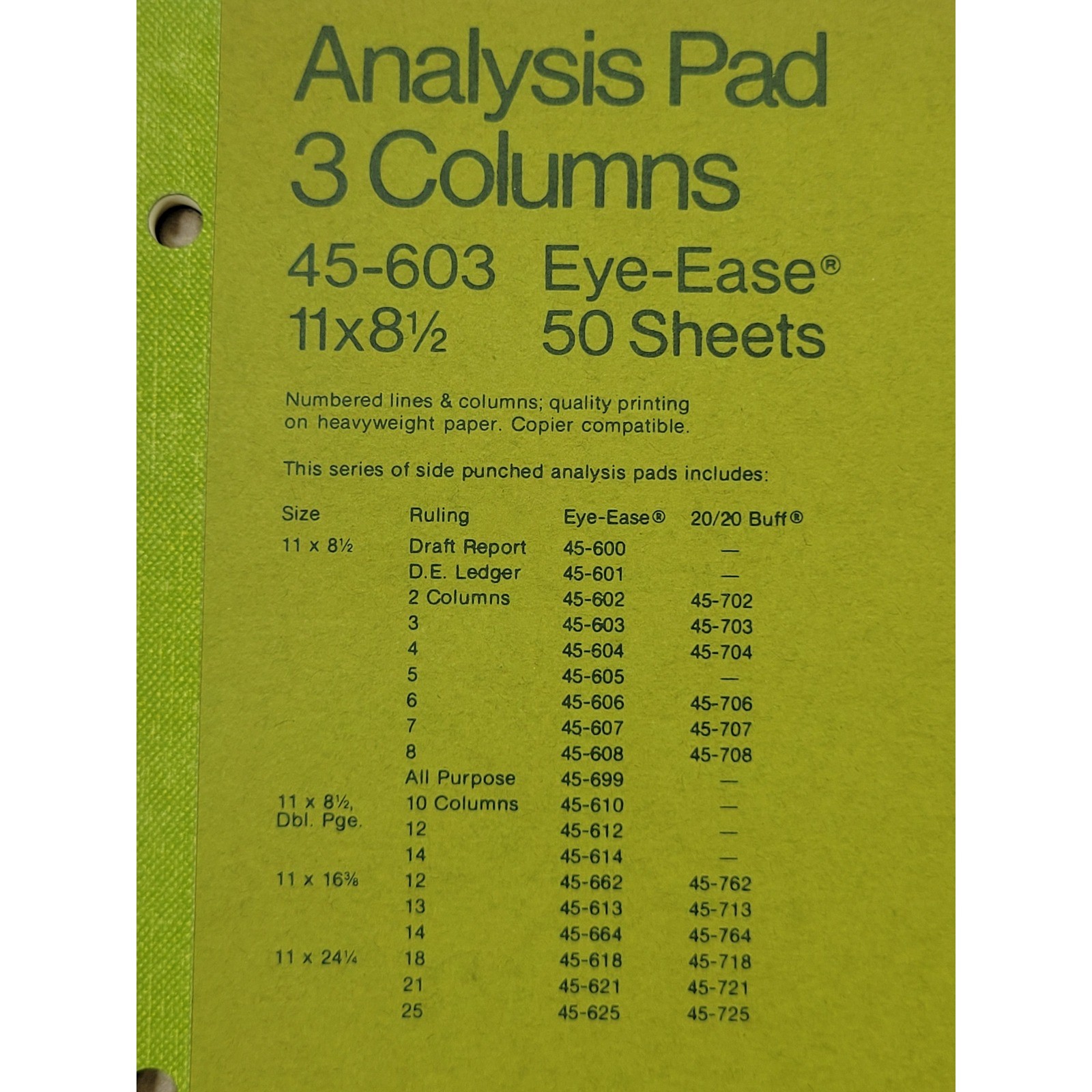 National 45-603 Eye-Ease Analysis Pad 3 Columns 11×8.5 50 Sheets Vintage USA