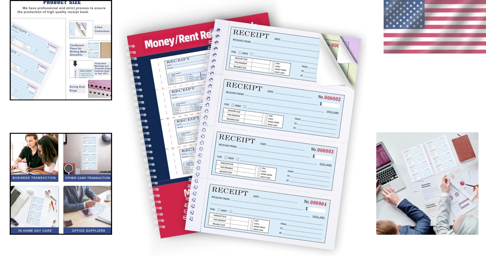 Large 3-Part Carbonless Receipt Book for Rent & Cash – Smooth Writing Experience