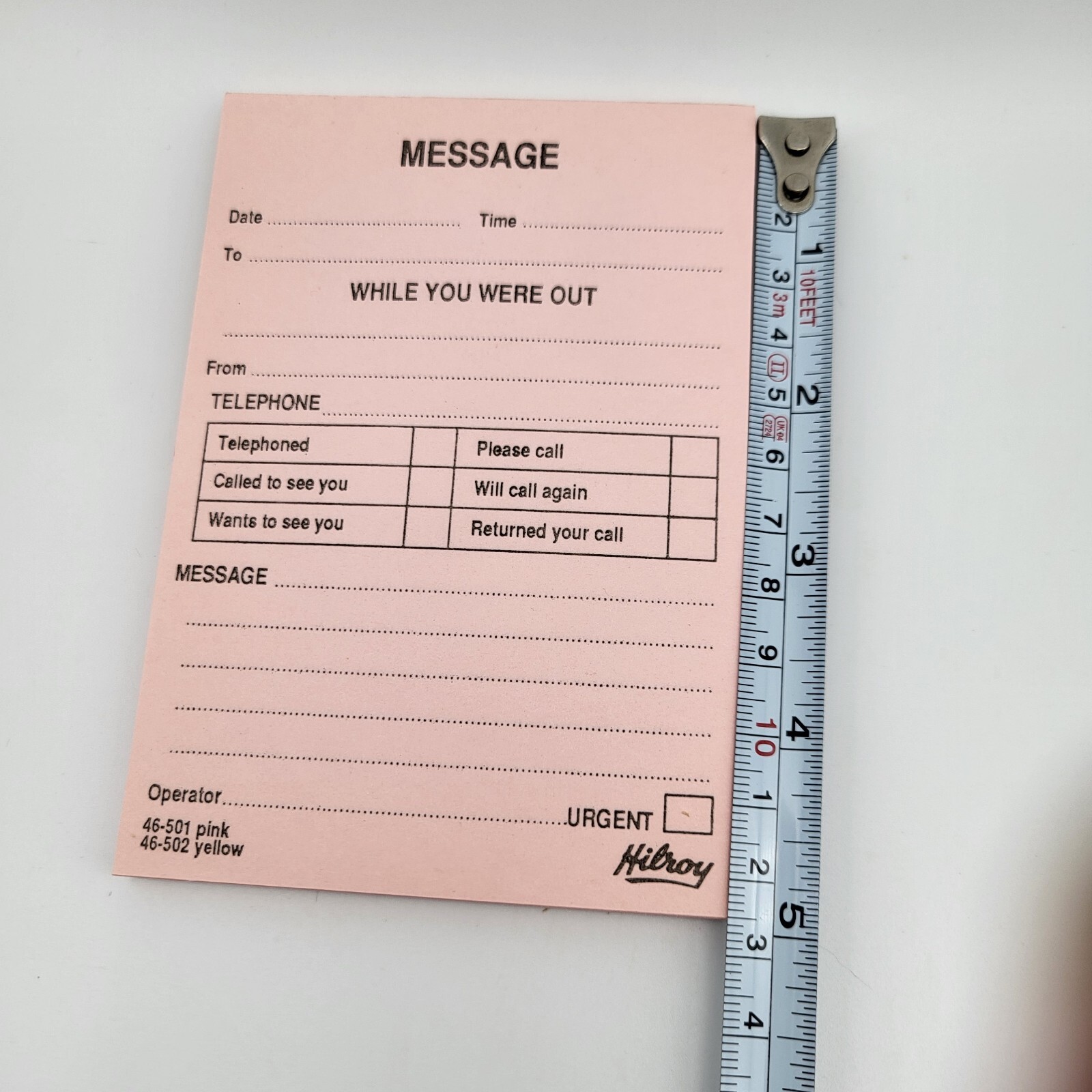 Hilroy Telephone Message Pad Pink NOS