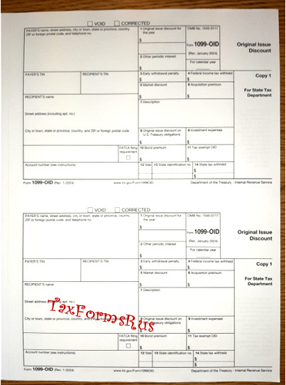 Official IRS Tax Form 1099-OID single sheet set for 2 recipients NON-carbonless