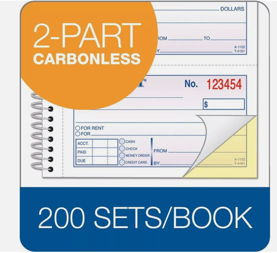 Adams Spiral Money Rent Receipt Books, 2 Part, 5-1/4″ x 11″, 5 Pack (1000 Forms)
