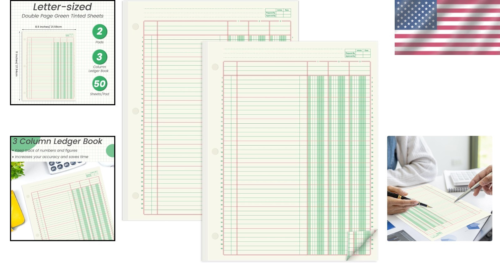 2 Pads 100 Sheets Columnar Analysis Pad 3 Column Ledger 3 Hole Punch Accounting