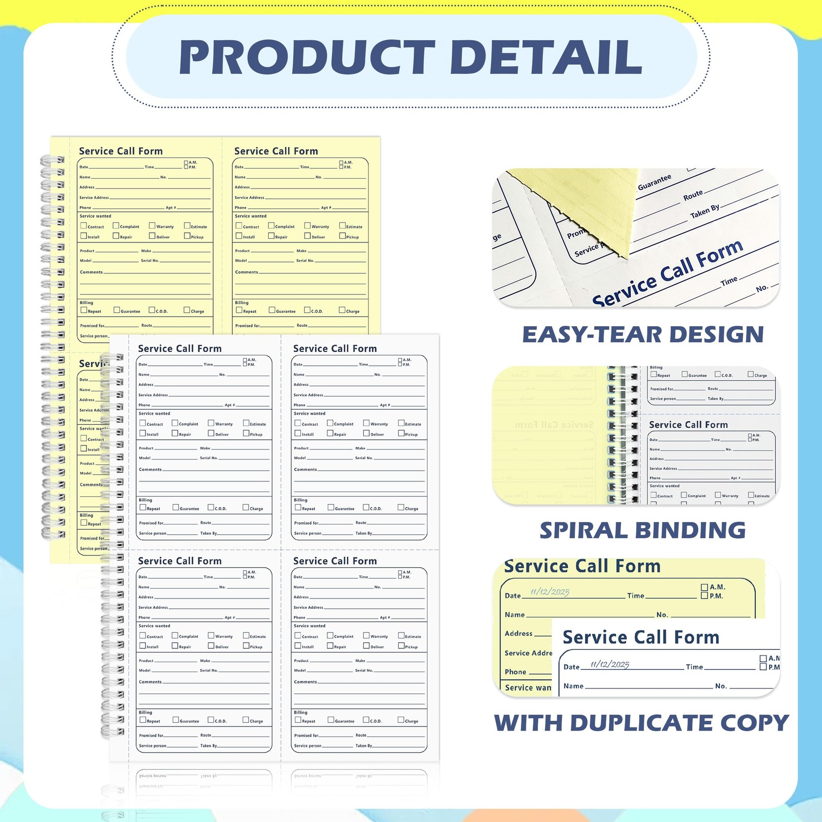 400 Sets Service Call Correspondence Forms Book 8.5×11 Inch 2 Part Carbonless