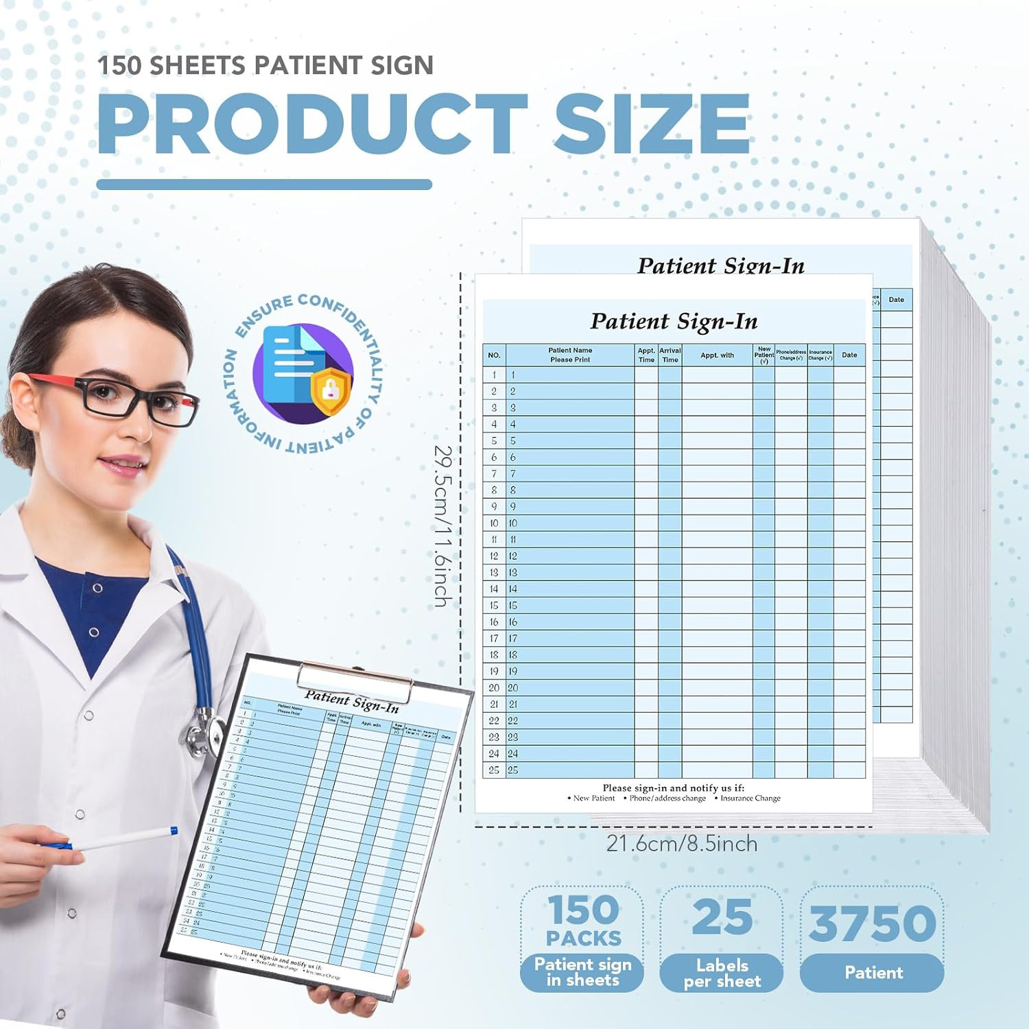 150 Pack Patient Sign in Sheets Carbonless 3 Part Patient Sign in Label Forms Pe