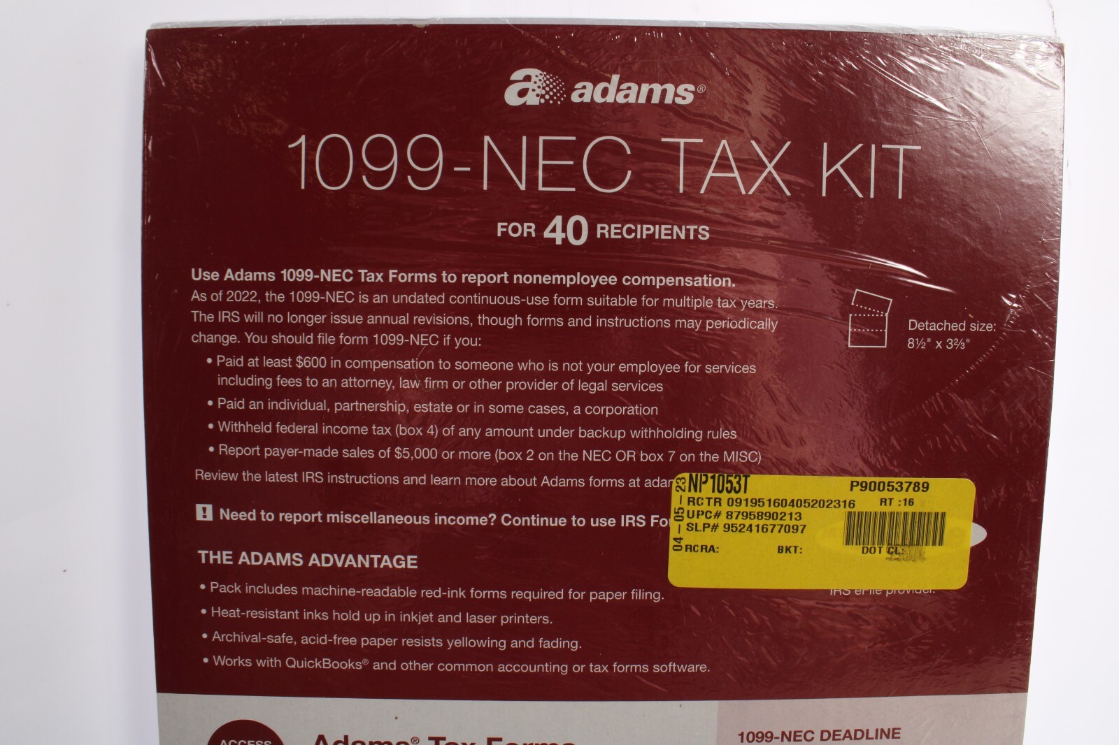Adams 1099-NEC 2022 Tax Forms Kit + Tax Forms Helper Online, 40 Pack Sealed