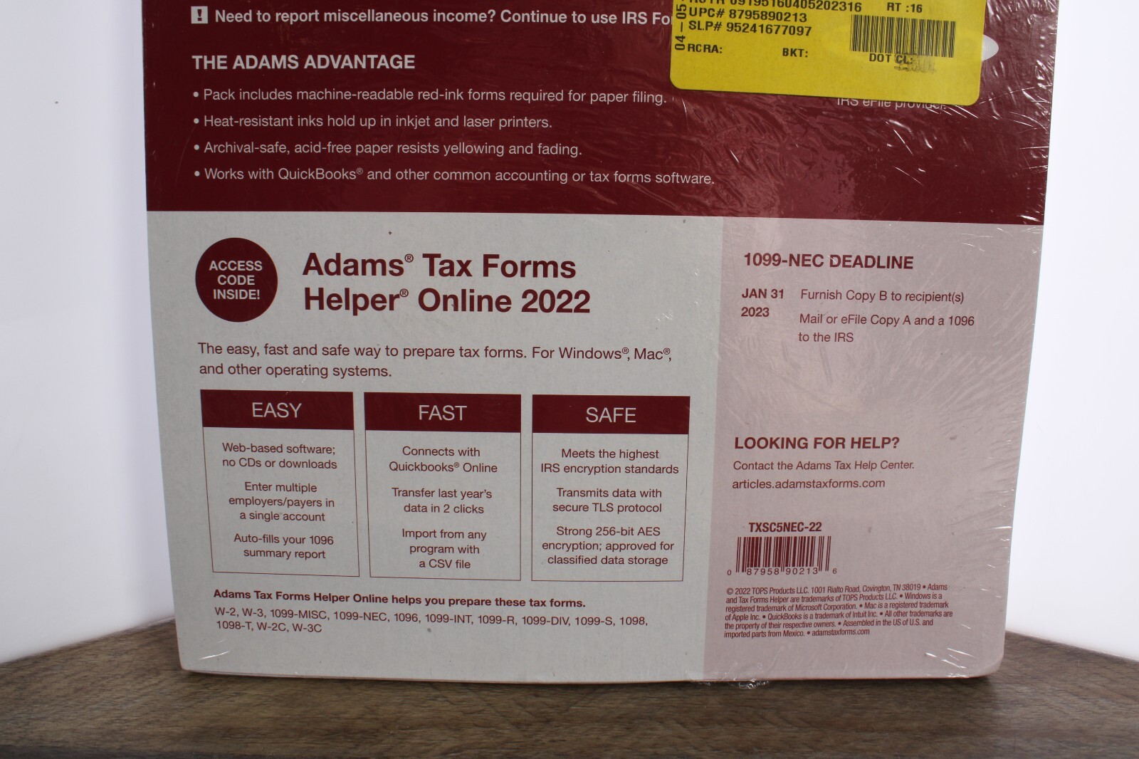 Adams 1099-NEC 2022 Tax Forms Kit + Tax Forms Helper Online, 40 Pack Sealed