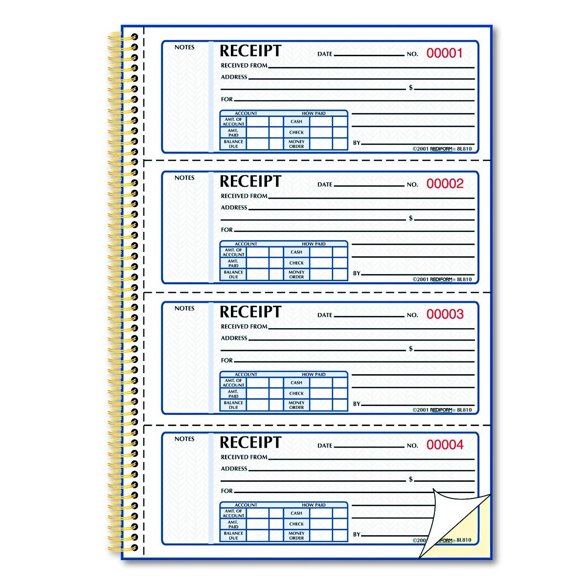 Office Receipt Book Extra Thick Backer Gold Twin Wire Binding 1 Count
