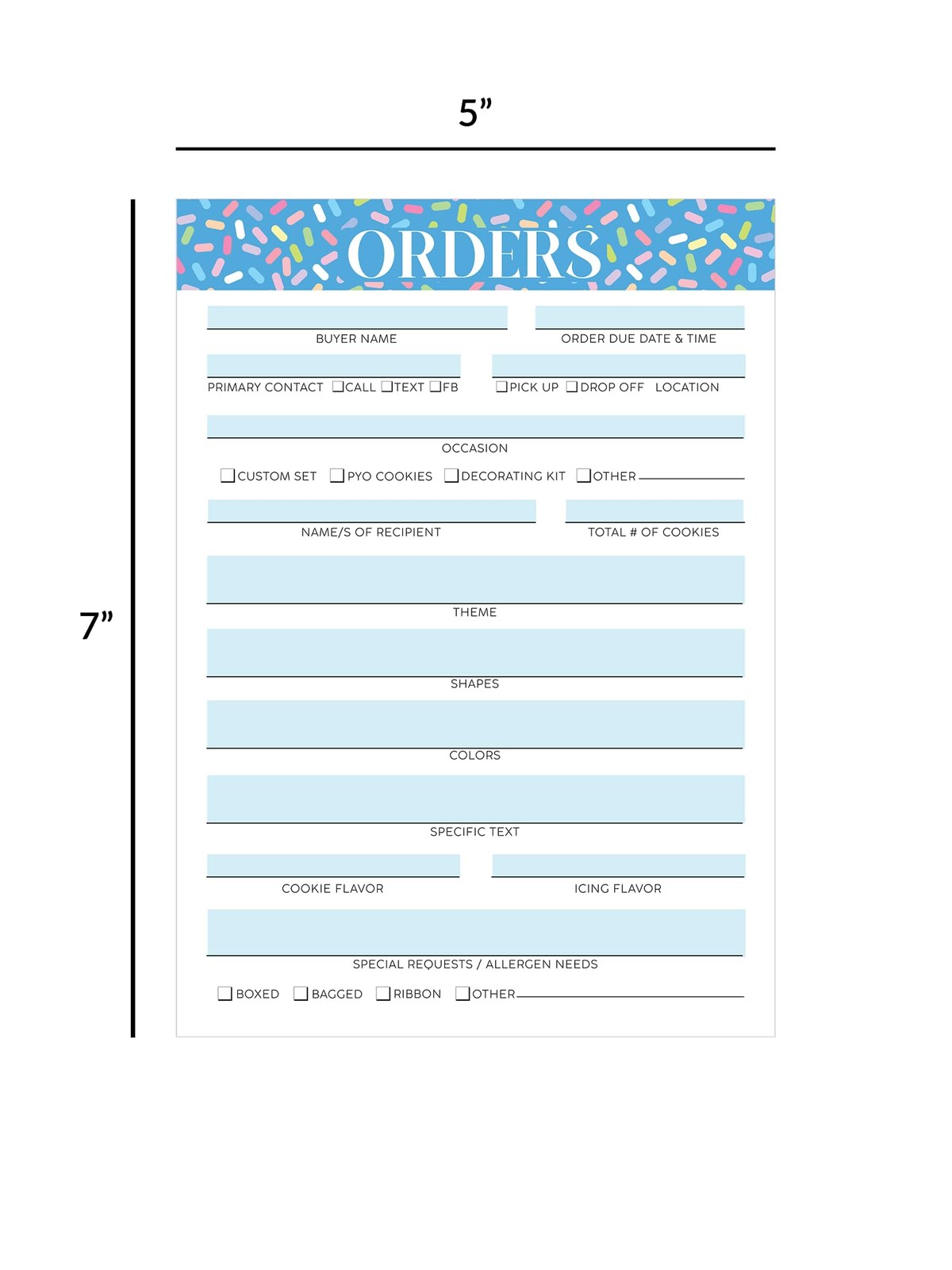 Cookie Order Form Sheets 5×7 Inch The Cookie Countess Baking Notepad 50 Count