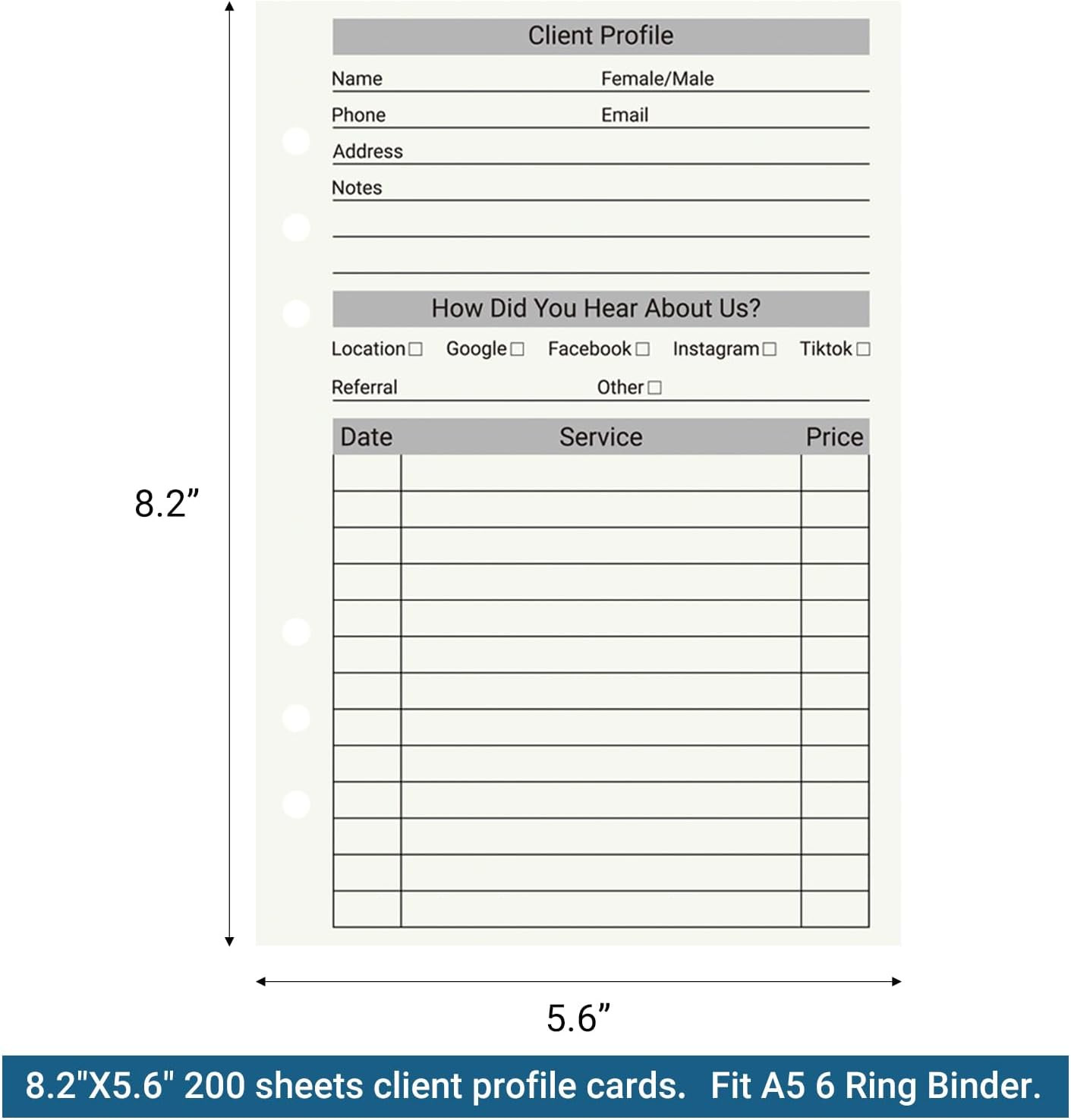 Client Record Book, Hair Stylist Profile Binder Cards with Alphabetical Tabs