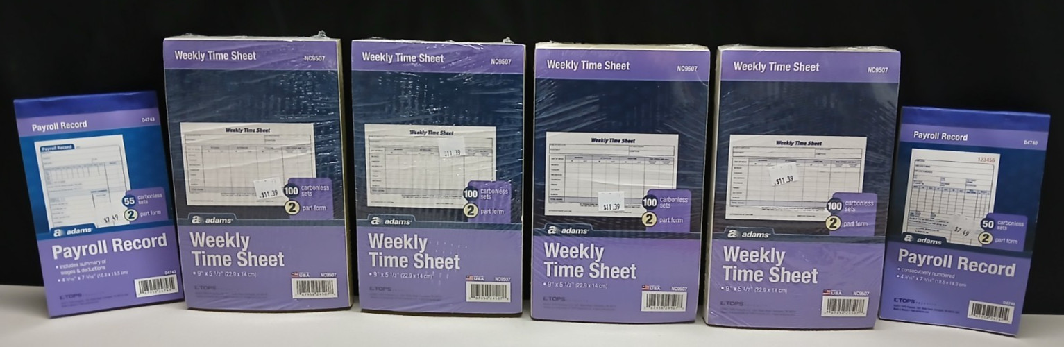 Lot Of 6 Adams Payroll Records & Weekly Time Sheets