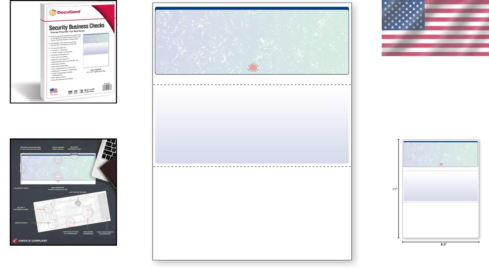 Secure Blue/Green Prismatic Check Paper – 500 Sheets with 13 Anti-Fraud Features