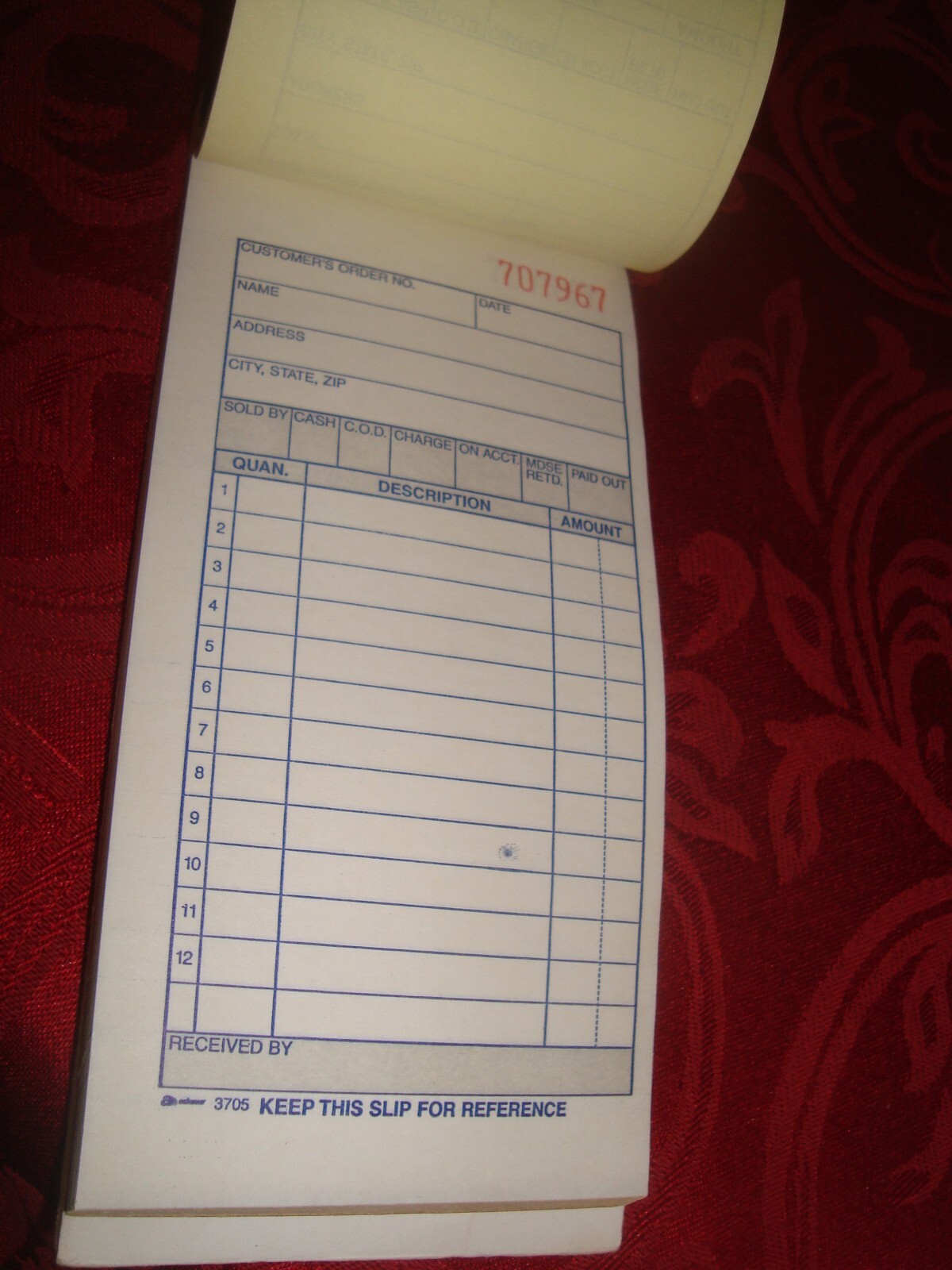Adams 2 part Sales Order/Receipt Book 3 11/32 x 7 3/16 Item# DC3705 Carbonless