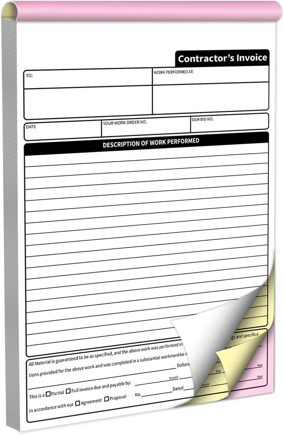 Contractor Invoice Books,3 Part Carbonless Contractor Estimate Book,Work Order R