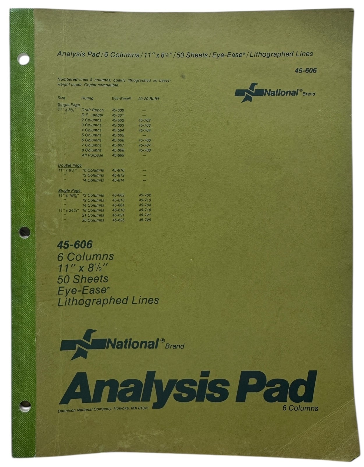 National 6 Columns Analysis Pad 45-606 Eye-Ease 46 of 50 Sheets Unused 11×8.5
