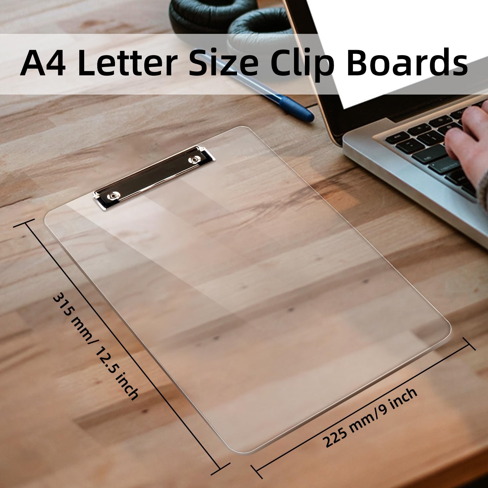 Macroclo 2 Pack Plastic Clipboards, A4 Acrylic Clear Board 8.5×11