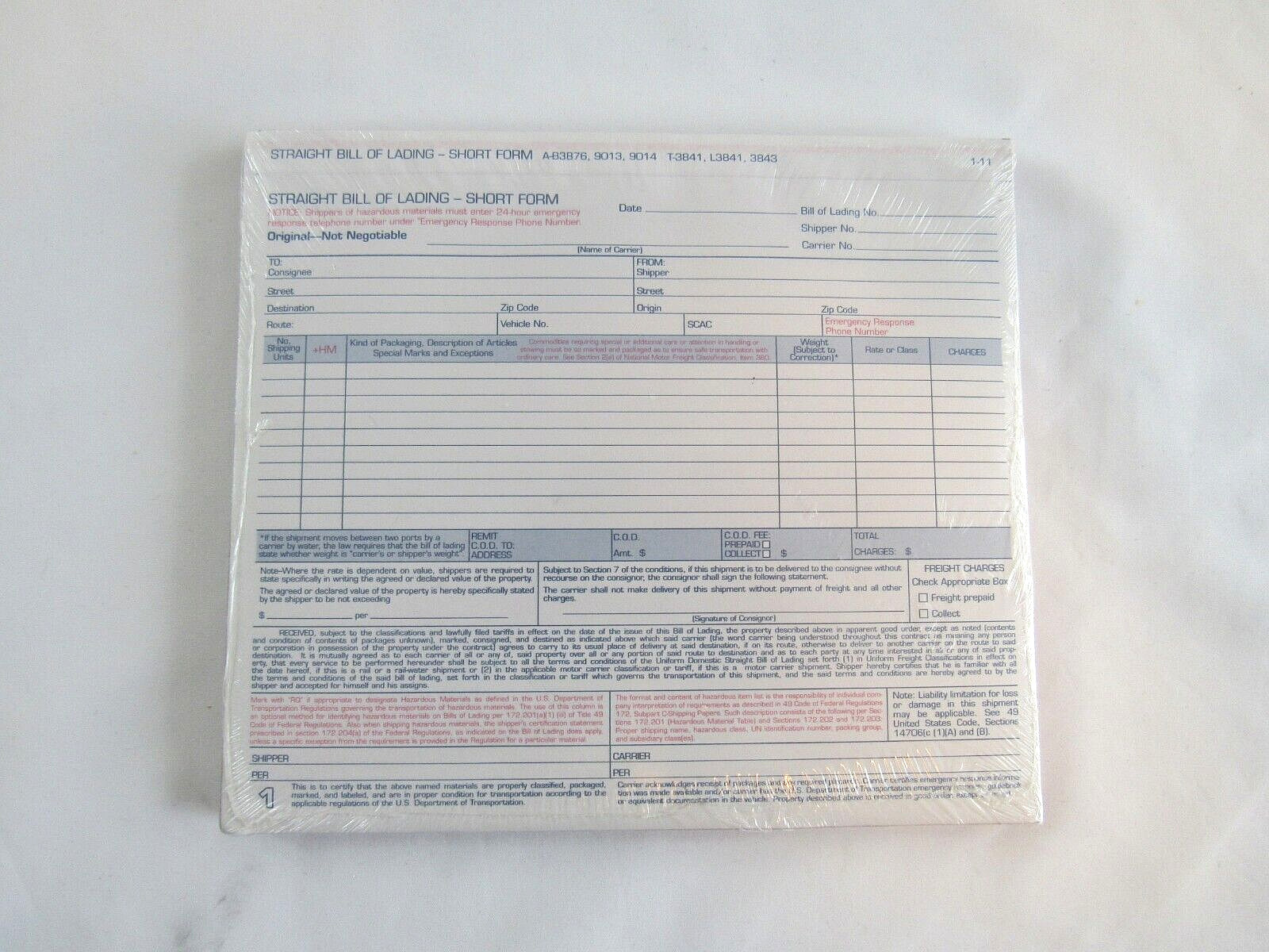 Adams Carbonless 3 Part Bill of Lading Forms 8-1/2 X 7-7/16 – 50 Sets Model 9013