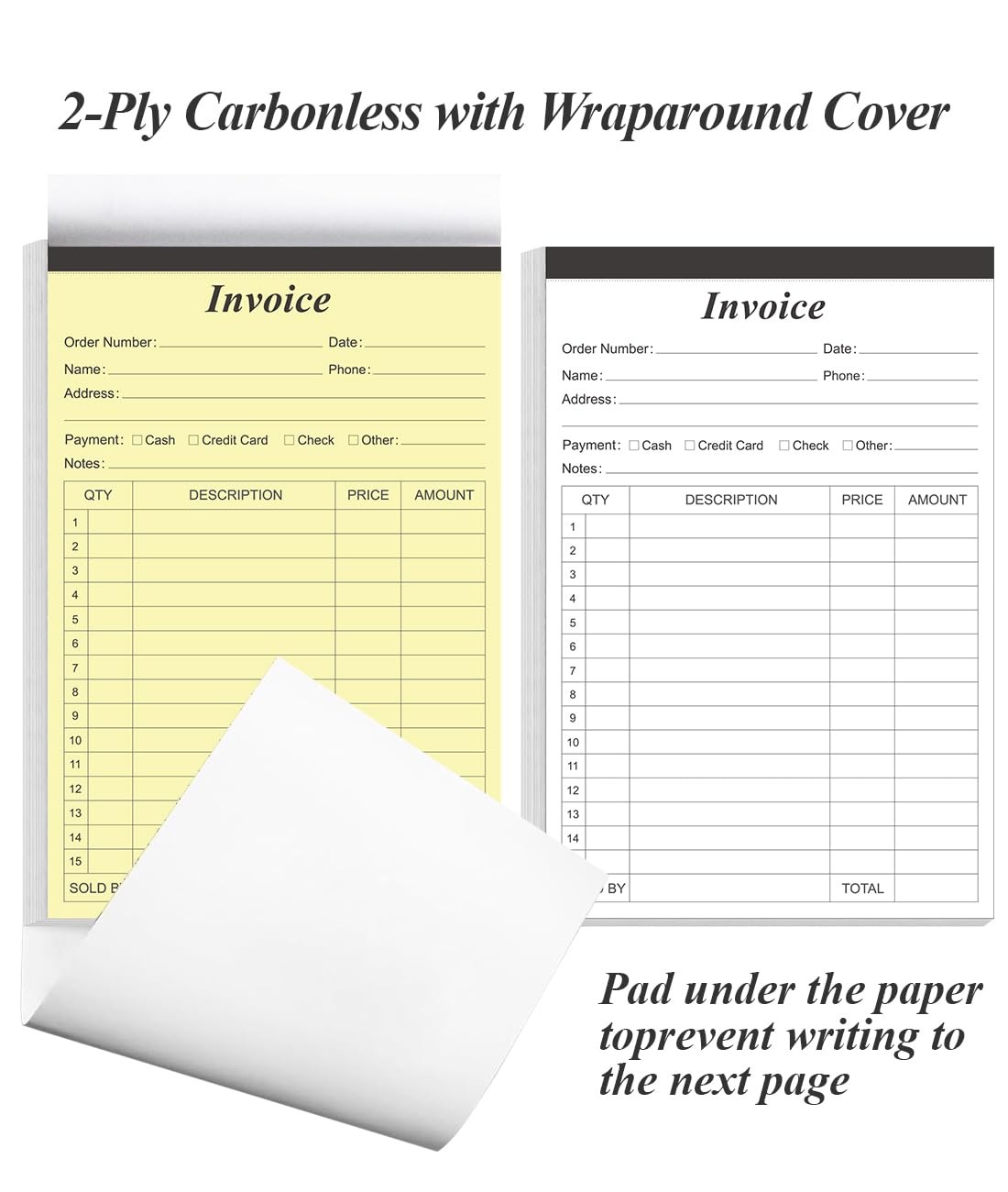 Invoice Receipt Book 2-Part Carbonless 5.5″ x 8.5″ 50 Sheets for Small Business