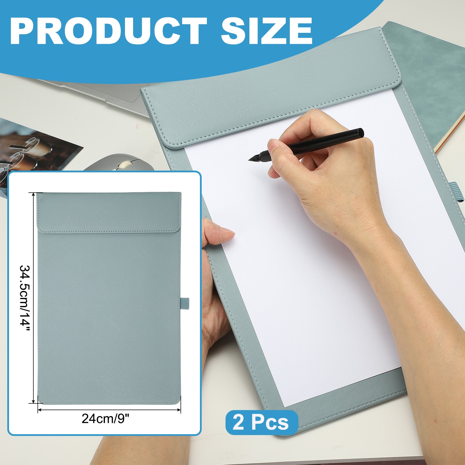 2 Pack Magnetic Leather Clipboard 14″x9″ Clipboard with Pen Holder (Light Blue)