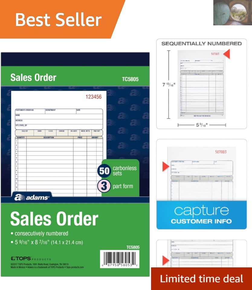 Sales Order Book with Wraparound Cover – 3-Part Carbonless, 50 Sets for Business