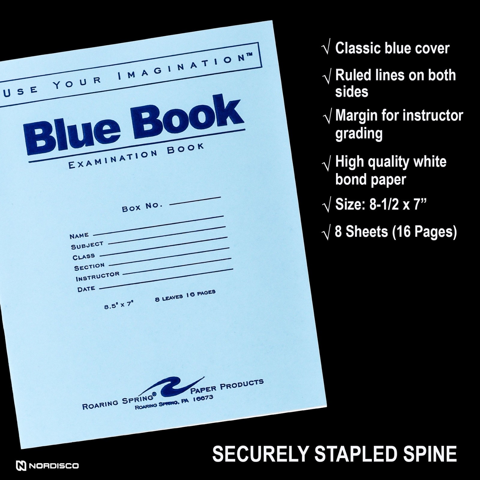Blue Book Examination Book 77512, 8.5 x 7″, 8 Sheets (16Pages), Pack of 50